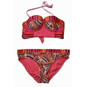 Phax Fuchsia Multicolour Print Strapless Underwire Bikini Set NWT S